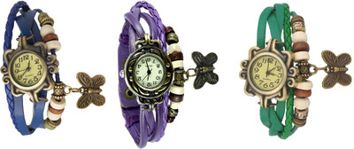 

Kissu Vintage Rakhi Watch Combo of 3 Blue, Purple And Green Watch - For Women