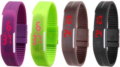 NS18 Silicone Led Magnet Band Combo of 4 Purple, Green, Brown And Black Digital Watch  - For Boys & Girls   Watches  (NS18)