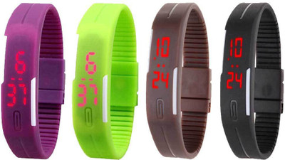 

Kissu Led Magnet Band Combo of 4 Purple, Green, Brown And Black Watch - For Men & Women