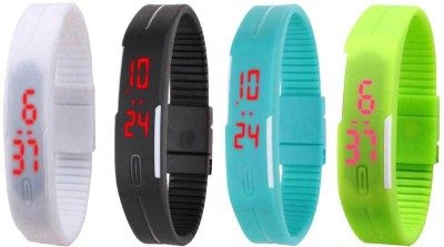 NS18 Silicone Led Magnet Band Combo of 4 White, Black, Sky Blue And Green Digital Watch  - For Boys & Girls   Watches  (NS18)
