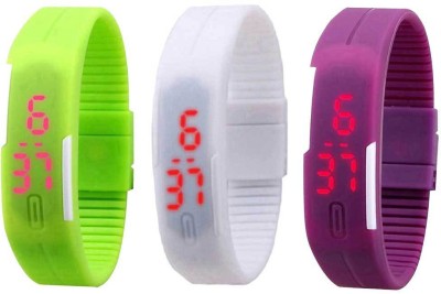 NS18 Silicone Led Magnet Band Combo of 3 Green, White And Purple Digital Watch  - For Boys & Girls   Watches  (NS18)