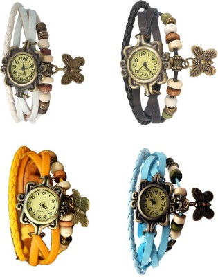NS18 Vintage Butterfly Rakhi Combo of 4 White, Yellow, Black And Sky Blue Analog Watch  - For Women   Watches  (NS18)