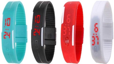 NS18 Silicone Led Magnet Band Combo of 4 Sky Blue, Black, Red And White Digital Watch  - For Boys & Girls   Watches  (NS18)