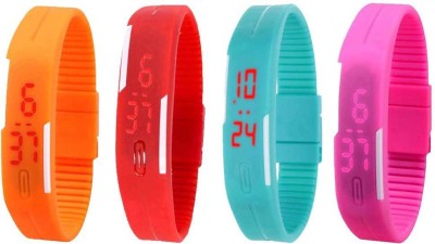 NS18 Silicone Led Magnet Band Watch Combo of 4 Orange, Red, Sky Blue And Pink Digital Watch  - For Couple   Watches  (NS18)