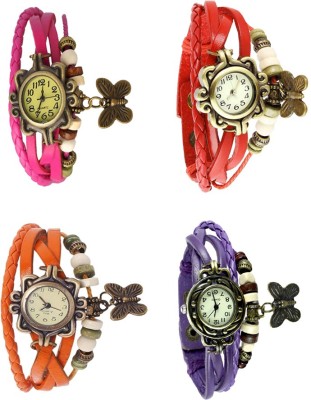 NS18 Vintage Butterfly Rakhi Combo of 4 Pink, Orange, Red And Purple Analog Watch  - For Women   Watches  (NS18)