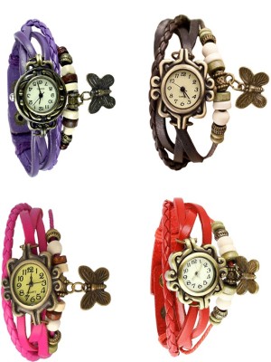 NS18 Vintage Butterfly Rakhi Combo of 4 Purple, Pink, Brown And Red Analog Watch  - For Women   Watches  (NS18)