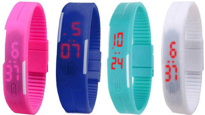 

NS18 Silicone Led Magnet Band Combo of 4 Pink, Blue, Sky Blue And White Watch - For Boys & Girls