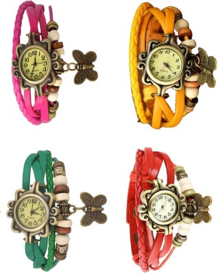 NS18 Vintage Butterfly Rakhi Combo of 4 Pink, Green, Yellow And Red Analog Watch  - For Women   Watches  (NS18)
