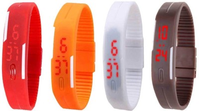 NS18 Silicone Led Magnet Band Combo of 4 Red, Orange, White And Brown Digital Watch  - For Boys & Girls   Watches  (NS18)