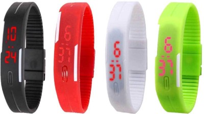 NS18 Silicone Led Magnet Band Combo of 4 Black, Red, White And Green Digital Watch  - For Boys & Girls   Watches  (NS18)