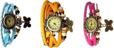 NS18 Vintage Butterfly Rakhi Watch Combo of 3 Sky Blue, Yellow And Pink Analog Watch  - For Women   Watches  (NS18)