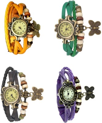 NS18 Vintage Butterfly Rakhi Combo of 4 Yellow, Black, Green And Purple Analog Watch  - For Women   Watches  (NS18)
