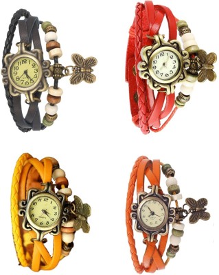 NS18 Vintage Butterfly Rakhi Combo of 4 Black, Yellow, Red And Orange Analog Watch  - For Women   Watches  (NS18)