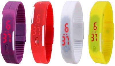 NS18 Silicone Led Magnet Band Combo of 4 Purple, Red, White And Yellow Digital Watch  - For Boys & Girls   Watches  (NS18)