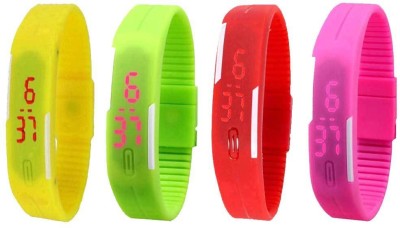 NS18 Silicone Led Magnet Band Watch Combo of 4 Yellow, Green, Red And Pink Digital Watch  - For Couple   Watches  (NS18)