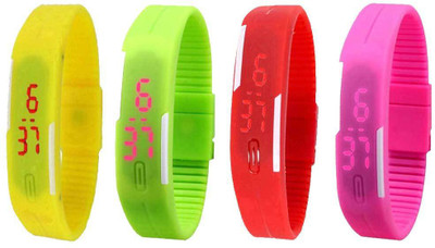 

NS18 Silicone Led Magnet Band Watch Combo of 4 Yellow, Green, Red And Pink Watch - For Couple