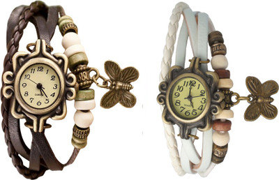 View NS18 Vintage Butterfly Rakhi Watch Combo of 2 Brown And White Analog Watch  - For Women Wrist Watches Price Online(NS18)