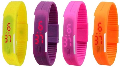 NS18 Silicone Led Magnet Band Combo of 4 Yellow, Purple, Pink And Orange Digital Watch  - For Boys & Girls   Watches  (NS18)