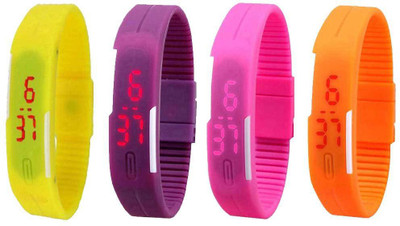 

Kissu Led Magnet Band Combo of 4 Yellow, Purple, Pink And Orange Watch - For Men & Women