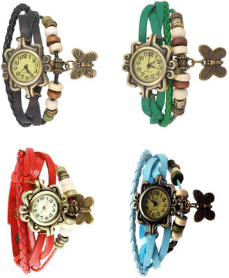

NS18 Vintage Butterfly Rakhi Combo of 4 Black, Red, Green And Sky Blue Watch - For Women