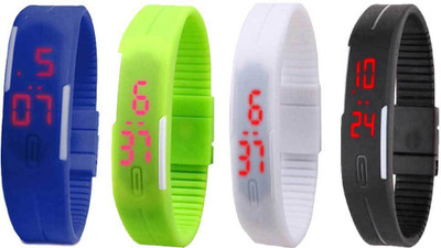 

NS18 Silicone Led Magnet Band Combo of 4 Blue, Green, White And Black Watch - For Boys & Girls