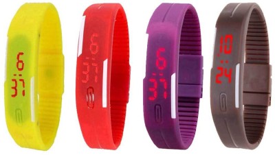 NS18 Silicone Led Magnet Band Combo of 4 Yellow, Red, Purple And Brown Digital Watch  - For Boys & Girls   Watches  (NS18)