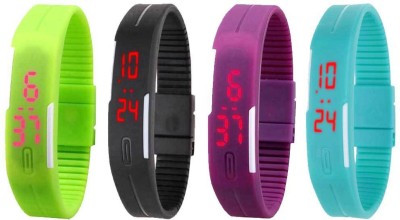 NS18 Silicone Led Magnet Band Watch Combo of 4 Green, Black, Purple And Sky Blue Digital Watch  - For Couple   Watches  (NS18)