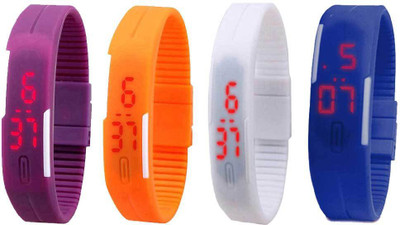 

NS18 Silicone Led Magnet Band Combo of 4 Purple, Orange, White And Blue Watch - For Boys & Girls