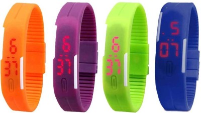 NS18 Silicone Led Magnet Band Combo of 4 Orange, Purple, Green And Blue Digital Watch  - For Boys & Girls   Watches  (NS18)