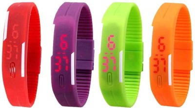 NS18 Silicone Led Magnet Band Combo of 4 Red, Purple, Green And Orange Digital Watch  - For Boys & Girls   Watches  (NS18)
