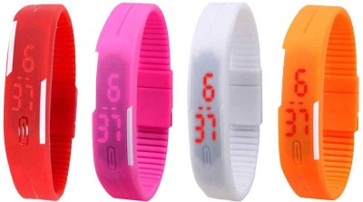 

Kissu Led Magnet Band Combo of 4 Red, Pink, White And Orange Watch - For Men & Women