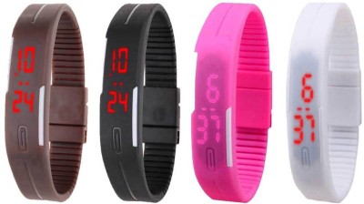 NS18 Silicone Led Magnet Band Combo of 4 Brown, Black, Pink And White Digital Watch  - For Boys & Girls   Watches  (NS18)