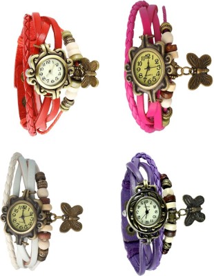 NS18 Vintage Butterfly Rakhi Combo of 4 Red, White, Pink And Purple Analog Watch  - For Women   Watches  (NS18)