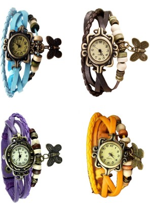 NS18 Vintage Butterfly Rakhi Combo of 4 Sky Blue, Purple, Brown And Yellow Analog Watch  - For Women   Watches  (NS18)