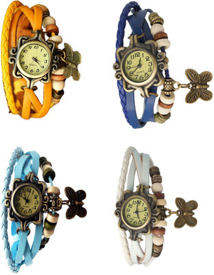 

NS18 Vintage Butterfly Rakhi Combo of 4 Yellow, Sky Blue, Blue And White Watch - For Women