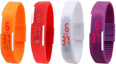 NS18 Silicone Led Magnet Band Watch Combo of 4 Orange, Red, White And Purple Digital Watch  - For Couple   Watches  (NS18)