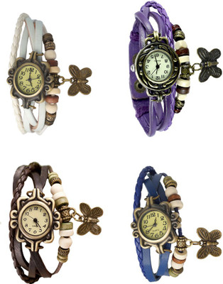 

Kissu Vintage Rakhi Combo of 4 White, Brown, Purple And Blue Watch - For Women