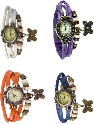 NS18 Vintage Butterfly Rakhi Combo of 4 White, Orange, Purple And Blue Analog Watch  - For Women   Watches  (NS18)