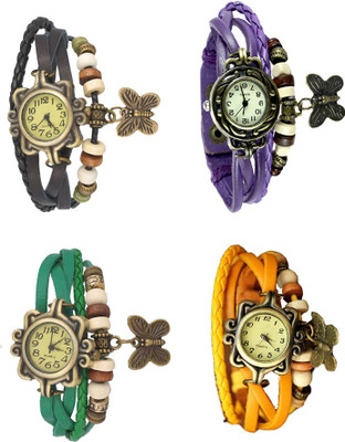 

Kissu Vintage Rakhi Combo of 4 Black, Green, Purple And Yellow Watch - For Women