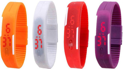 View NS18 Silicone Led Magnet Band Watch Combo of 4 Orange, White, Red And Purple Digital Watch  - For Couple Wrist Watches Price Online(NS18)
