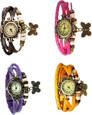 NS18 Vintage Butterfly Rakhi Combo of 4 Brown, Purple, Pink And Yellow Analog Watch  - For Women   Watches  (NS18)