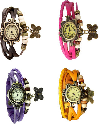 

Kissu Vintage Rakhi Combo of 4 Brown, Purple, Pink And Yellow Watch - For Women