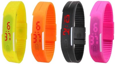 NS18 Silicone Led Magnet Band Combo of 4 Yellow, Orange, Black And Pink Digital Watch  - For Boys & Girls   Watches  (NS18)