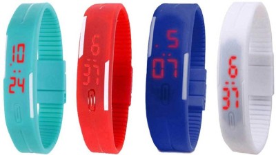 NS18 Silicone Led Magnet Band Combo of 4 Sky Blue, Red, Blue And White Digital Watch  - For Boys & Girls   Watches  (NS18)