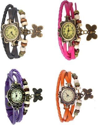 NS18 Vintage Butterfly Rakhi Combo of 4 Black, Purple, Pink And Orange Analog Watch  - For Women   Watches  (NS18)