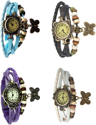 

Kissu Vintage Rakhi Combo of 4 Sky Blue, Purple, Black And White Watch - For Women