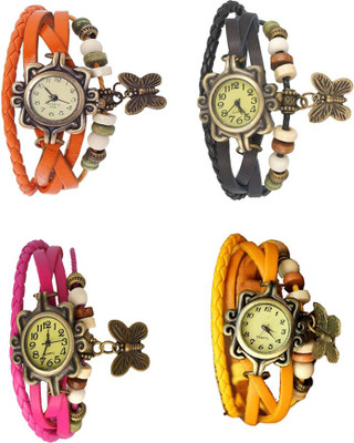 

Kissu Vintage Rakhi Combo of 4 Orange, Pink, Black And Yellow Watch - For Women