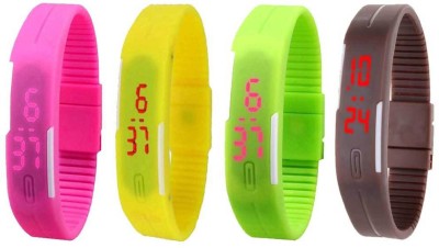 NS18 Silicone Led Magnet Band Combo of 4 Pink, Yellow, Green And Brown Digital Watch  - For Boys & Girls   Watches  (NS18)