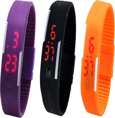 Twok Combo of Led Band Black + Purple + Orange Digital Watch  - For Men & Women   Watches  (Twok)