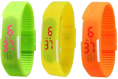 View NS18 Silicone Led Magnet Band Combo of 3 Green, Yellow And Orange Digital Watch  - For Boys & Girls Wrist Watches Price Online(NS18)